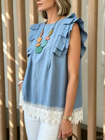 Women's Ruffle Shoulder Lace-Trim Top
