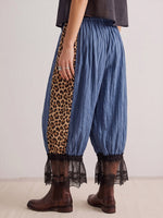 Vintage Art Comfortable Fabrics Hollowed Out Lace Patchwork Leopard Pants