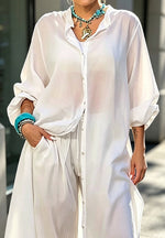 Breathable Art Casual Long Top And Pants Cotton And Linen Two-piece Set