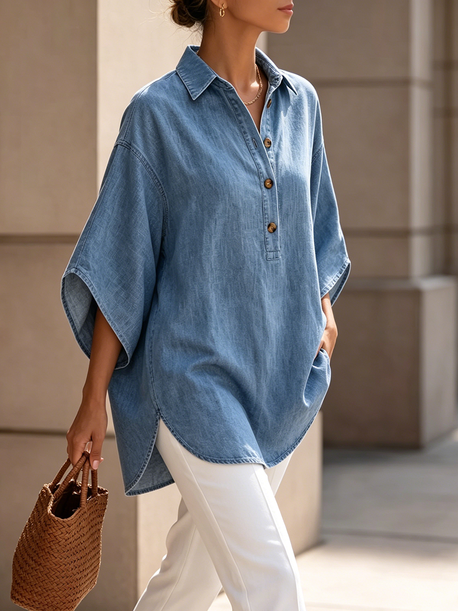 Artfully Tailored Lightweight Denim Shirt Top
