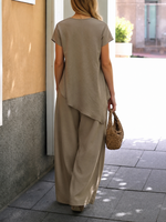 Cozy And Casual Linen-blend Pleated Top And Trousers Two-piece Set