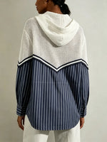 Women's Solid Hollow Out Vertical Stripe Patchwork Hooded Shirt