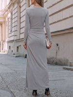 Women's Solid Color Cowl Neck Long-sleeve Casual Loose Dress